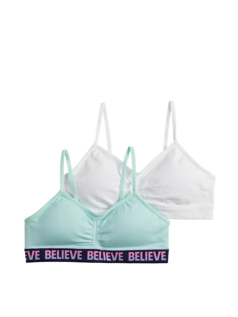 Girls Maidenform 2-pk Blue Believe White Seamless Ruched Cropped Bras Size Mediu